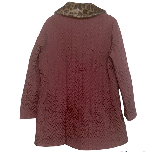 Kate Spade Quilted Chevron Jacket w/ Removable Faux Fur Leopard Collar - Picture 4 of 13